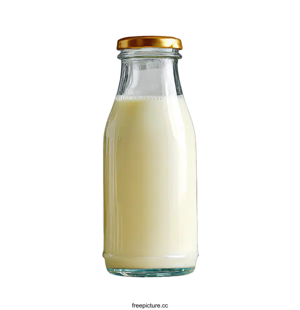 [Transparent Background PNG]Vintage Glass Milk Bottle with Gold Lid