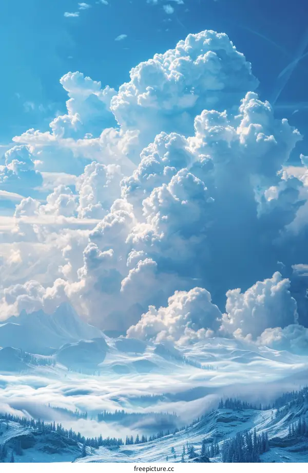 Snowy Mountains and Clouds Over Mountain Peaks