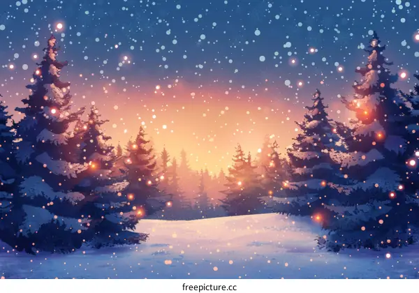 Forest in the Winter Season with Lights for Christmas