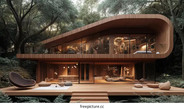 Modern Wooden House in Forest