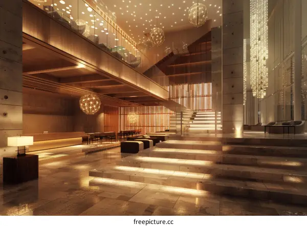 Modern Hotel Lobby with Warm Lighting Design