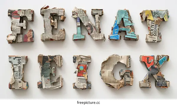 Letters made of newspaper clippings