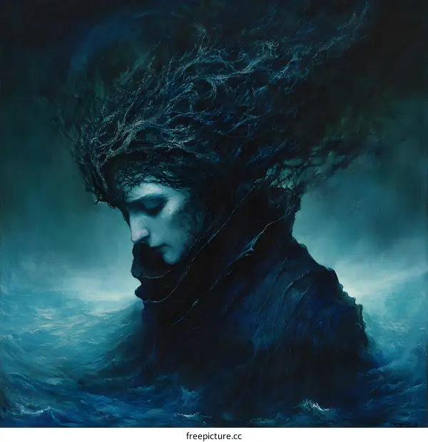 Woman With Branch Crown Over Sea