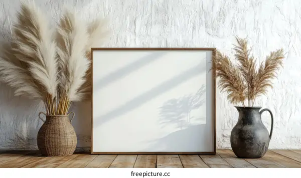 Empty Frame Mockup with Dried Pampas Grass Decor