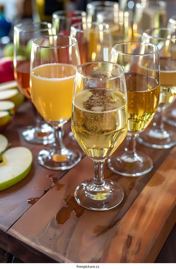 Close Up of Glasses Filled with Sparkling Apple Cider