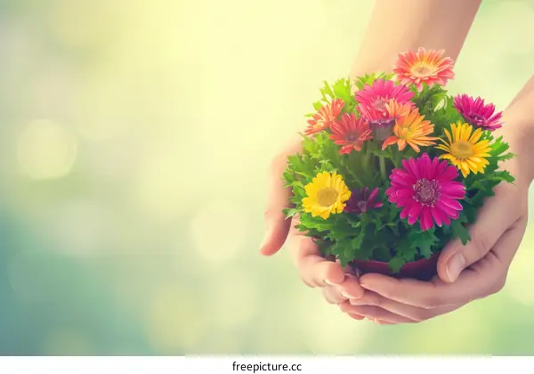 A person holding a pot of flowers