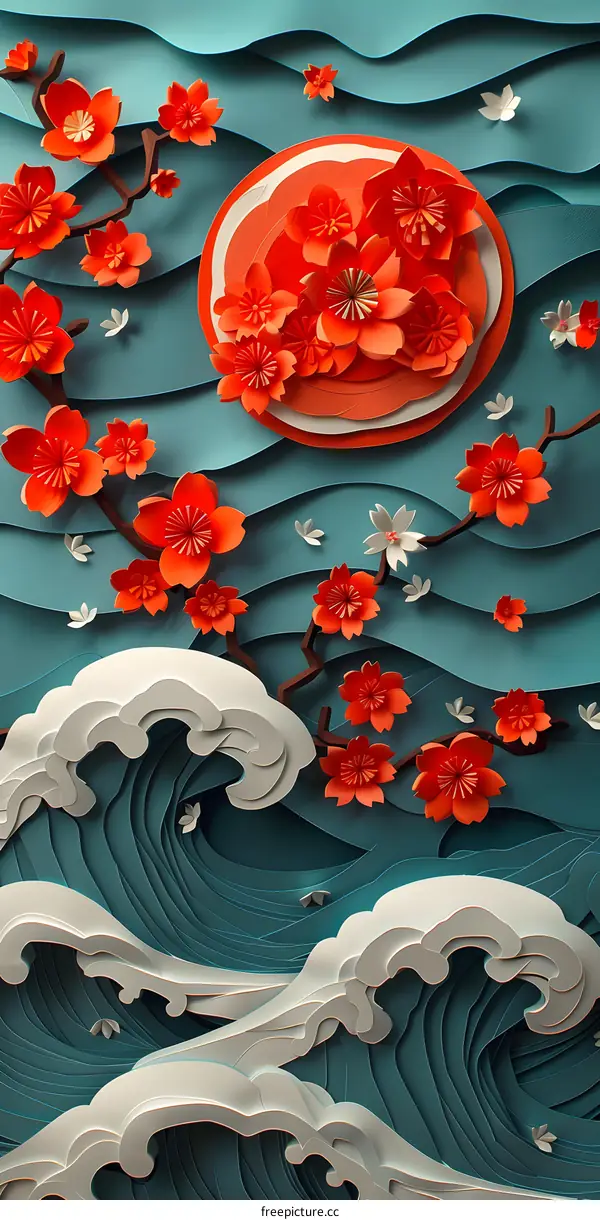 Paper Cut Waves and Flowers