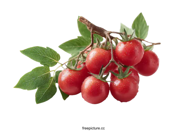 [Transparent Background PNG]Fresh Red Cherry Tomatoes on Branch