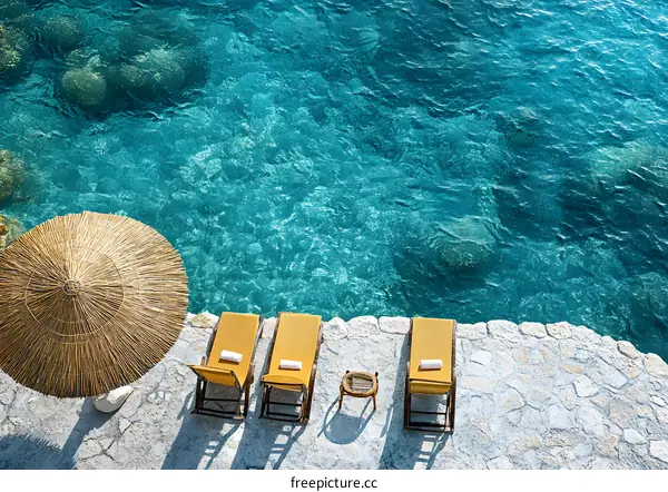 Summer Vacation by the Sea With Beach Chairs and Umbrella