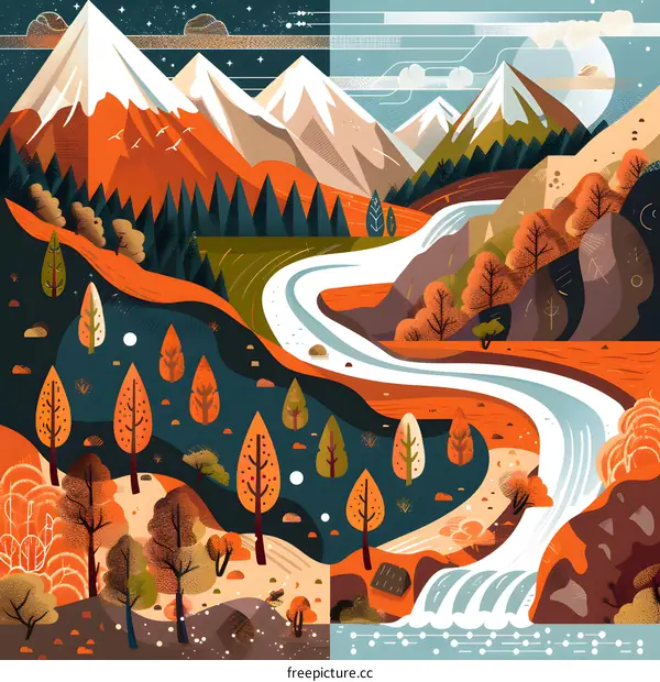 Abstract Landscape with Mountains and River