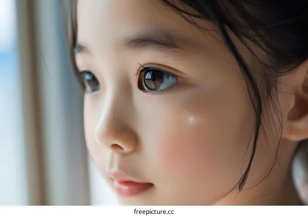 Close Up Portrait of a Young Asian Girl Looking Away