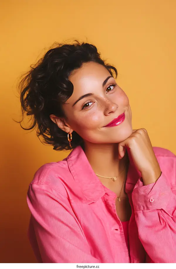 Portrait of a Smiling Woman in a Pink Shirt
