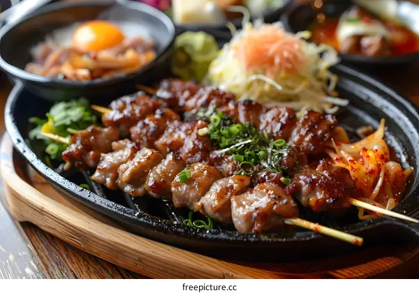 Grilled Meat Skewers on Platter