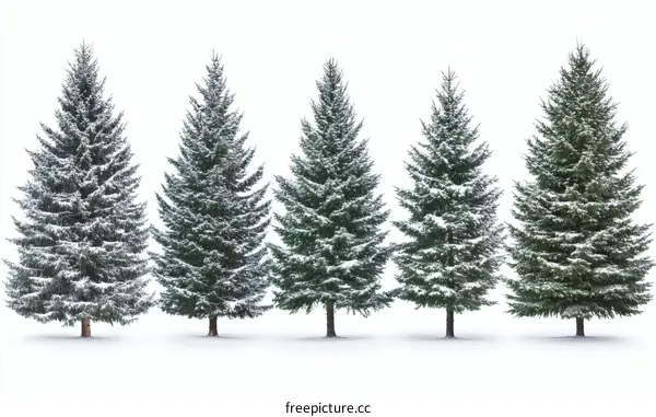 Snowy Fir Trees in Row