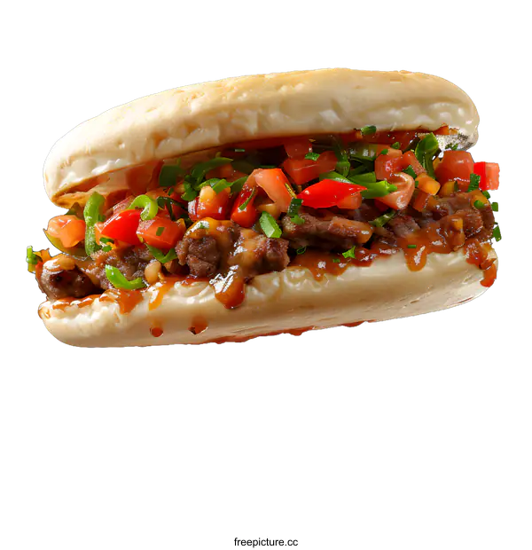[Transparent Background PNG]A delicious sandwich with steak, tomatoes, and peppers