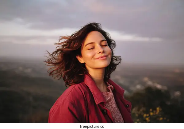Woman Enjoying the Sunset View