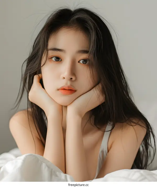 Portrait of a Young Asian Woman with Long Black Hair