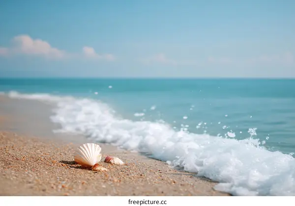Beach Seascape with Shells and Waves