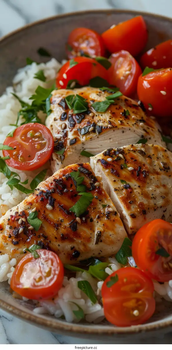 Grilled Chicken with Rice and Tomatoes