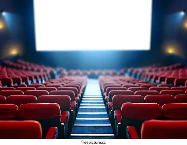 Empty Movie Theater Seats With a White Screen