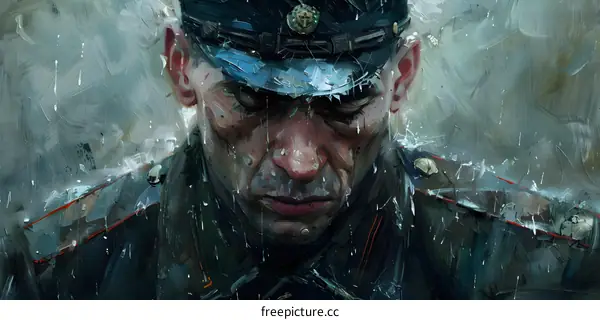 Portrait of a soldier with a stern expression on his face