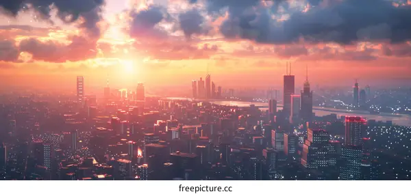 Futuristic Cityscape Sunset