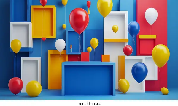 Colorful Balloon Display in Geometric Frames