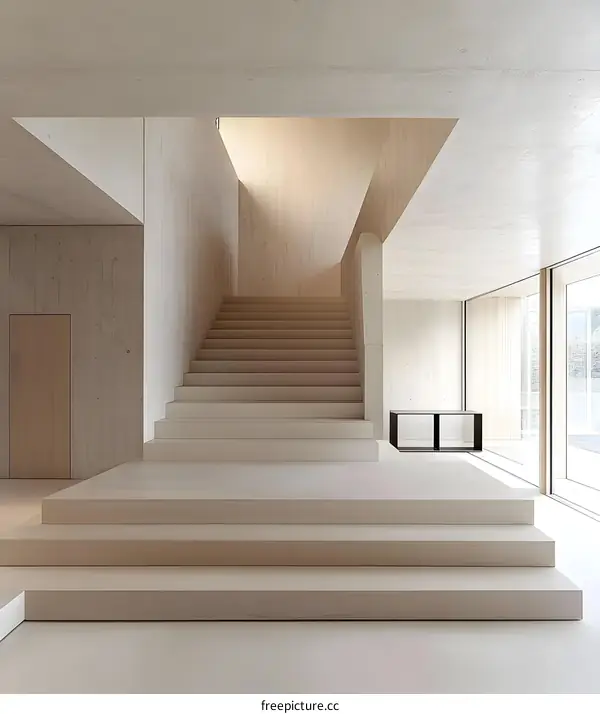 Modern Minimalist Wooden Staircase In A Light Interior Design