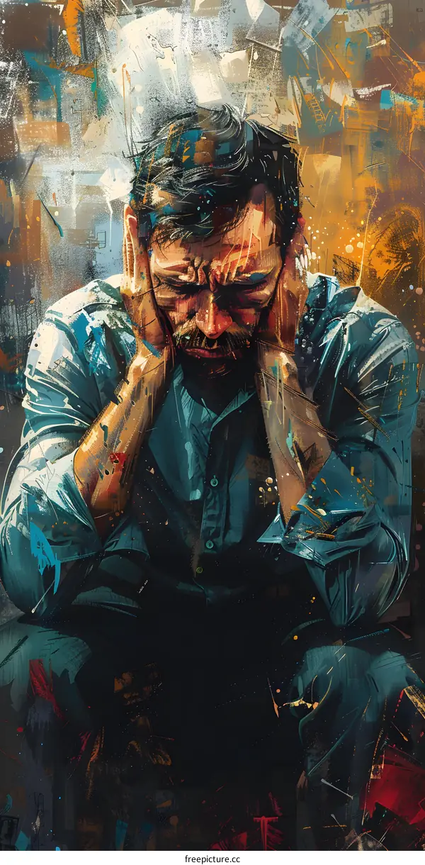 A man is holding his head in his hands and crying