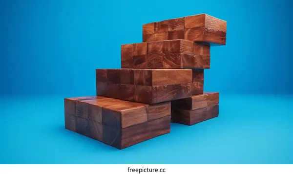 3D Render: Wooden Podium on Blue for Product Display