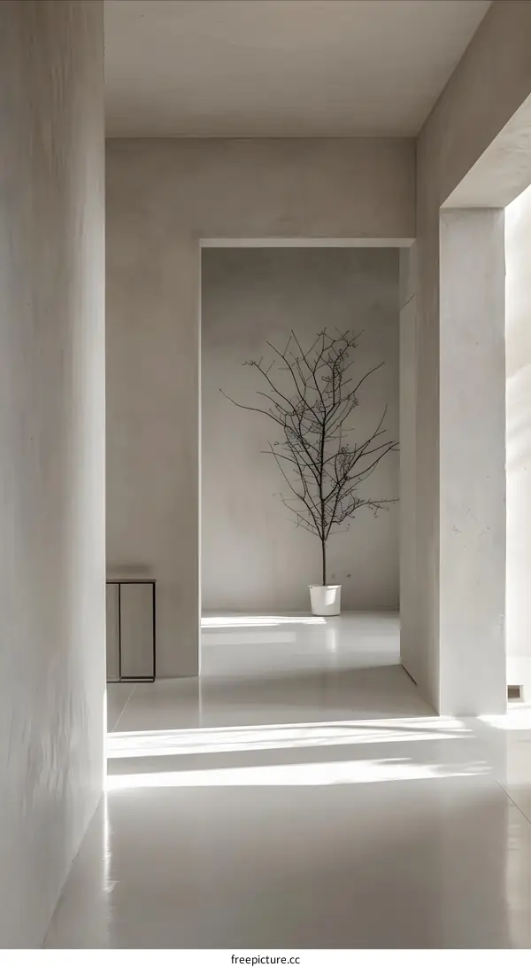 Minimalist White Interior with Tree Branch