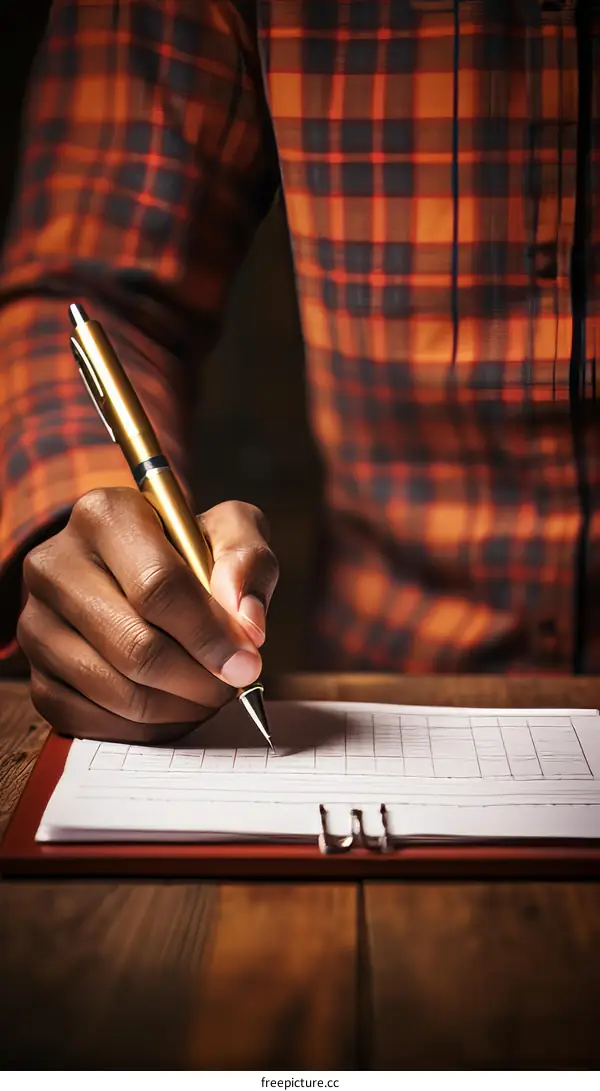 Close up of a person filling out a form