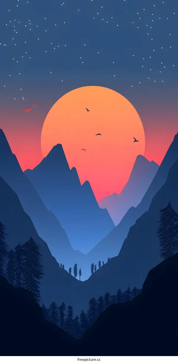 Sunset Mountain Landscape Illustration
