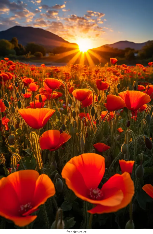 Sunset Glow Over a Poppy Field