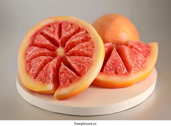 Fresh Grapefruit Slices on a White Plate