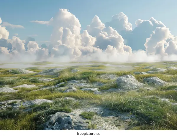 Tranquil Meadow Landscape Under a Cloudy Sky