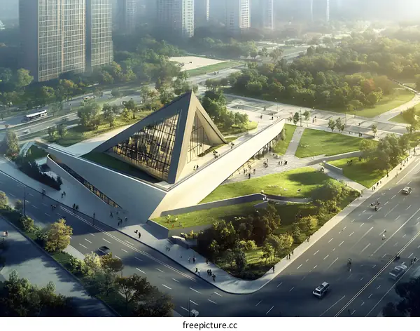 Modern Building Design with a Glass Facade and Green Roof