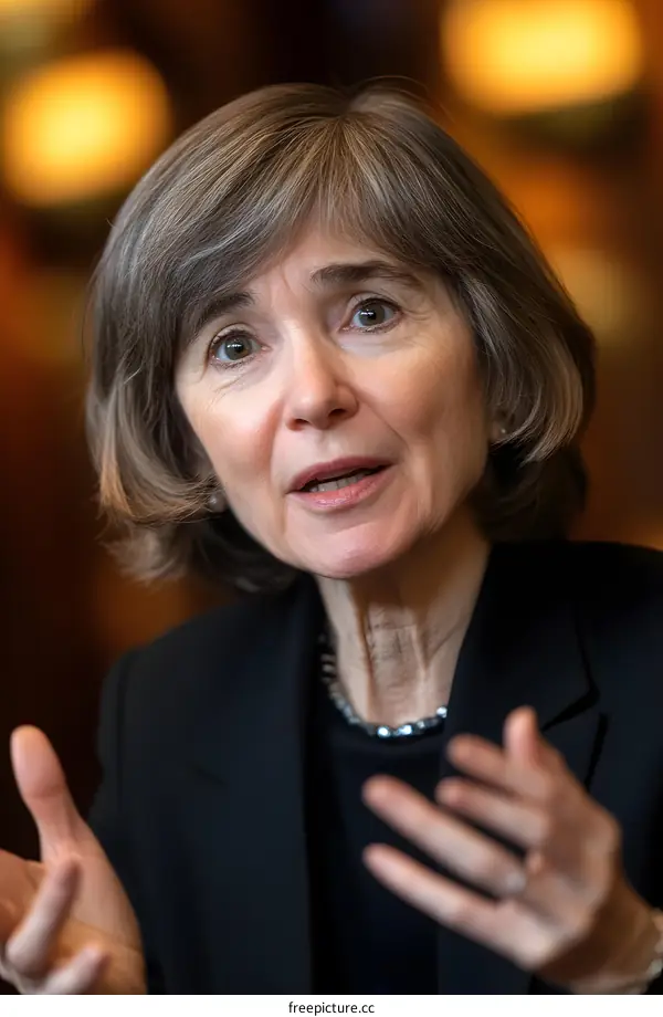 Portrait of a Woman with Grey Hair Speaking with Her Hands