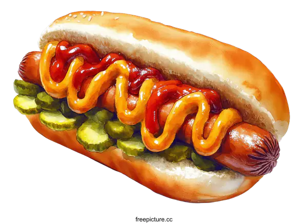 [Transparent Background PNG]Delicious Watercolor Hot Dog Illustration