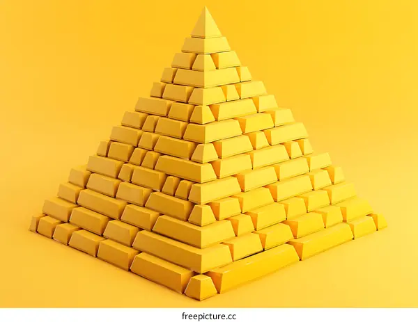 Gold Bars Pyramid Abstract 3D Illustration