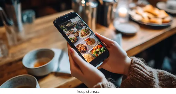 Woman Looking at Food Photos on Phone
