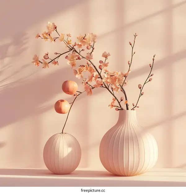 Pink Vase with Spring Flowers and Apples