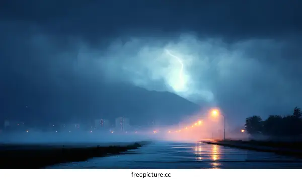 Stormy Night Landscape by the River