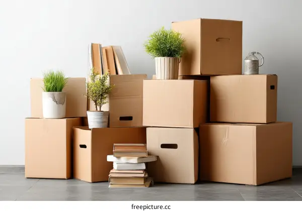 Moving Day Cardboard Boxes and Plants