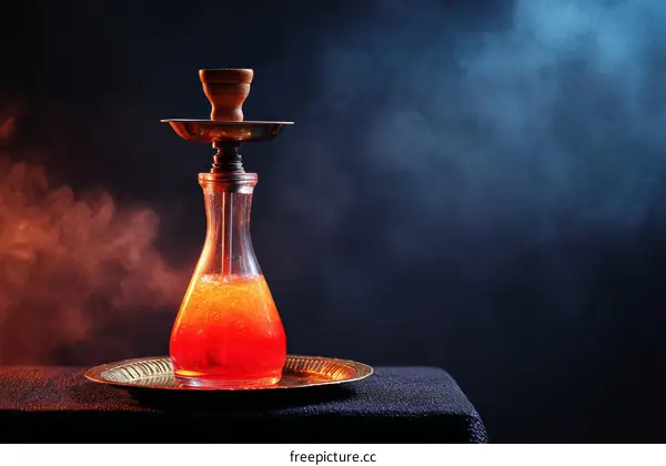 Hookah with colorful liquid and smoke