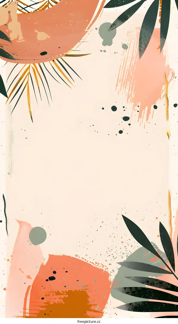 Abstract Watercolor Background With Tropical Leaves