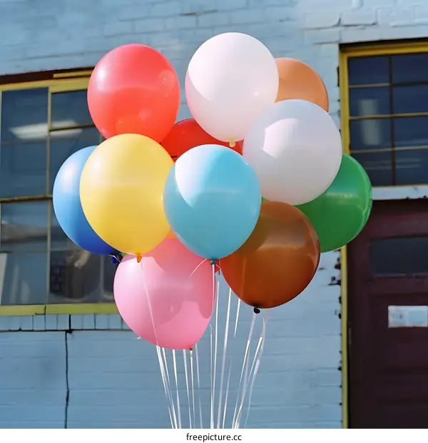 Colorful Balloons Against Brick Wall