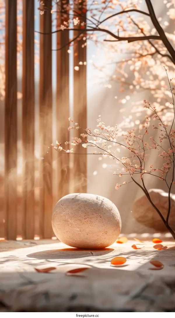 Peaceful Zen Garden Stone Scene Illustration