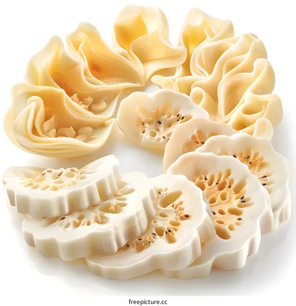 Sliced Lotus Root on White Background