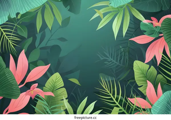 Tropical Leaves and Flowers Background Illustration